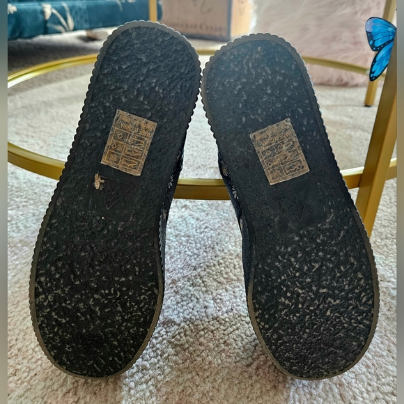 YRU KAOS HI Black Daisy Glitter Thigh-High Platform Zip-Up Boots Punk Goth - Picture 4 of 13